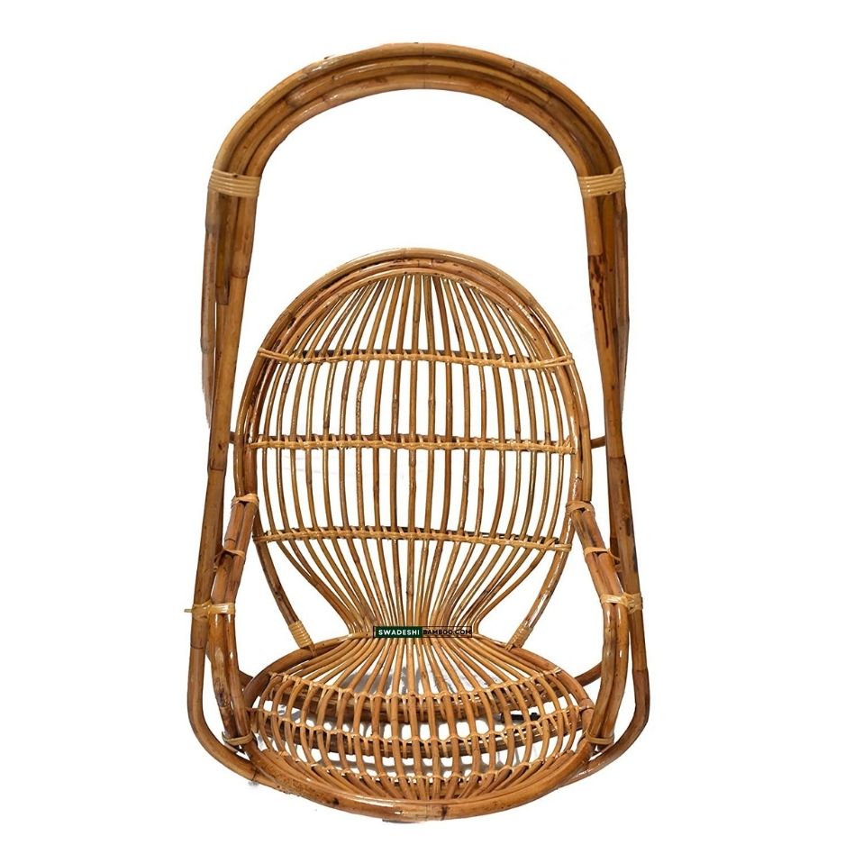 Swadeshi Bamboo Cane Swing Jhula | Single Seater Cane Wood Swing Chair | Indoor and Outdoor swing | Rattan Cane Jhula for Balcony, Patio, Garden, Resturant