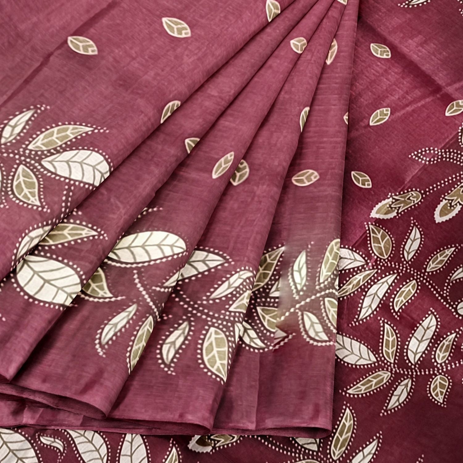 Block print Handloom Khadi Cotton Saree With Plain Blouse (Maroon)