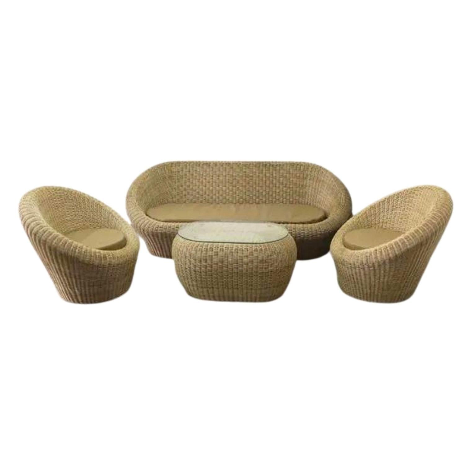 Cane Rattan Bamboo 5 Seater Bunai Apple Sofa Set For Home and Garden