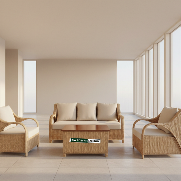 Bamboo Cane 5 Seater Sofa Set With Table