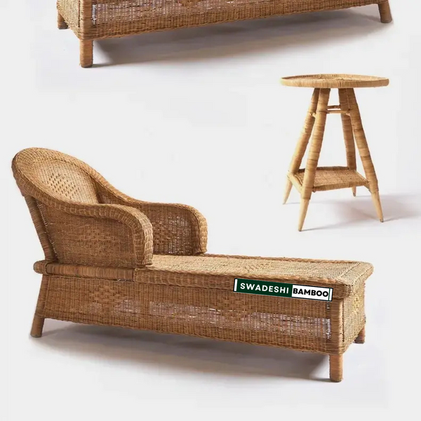 Wicker lounge chair and stool with 'Swadeshi Bamboo' 