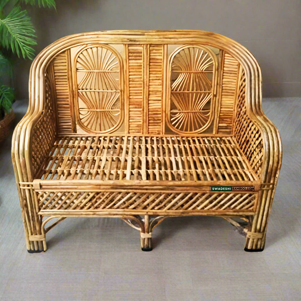 Swadeshi Bamboo Cane Rattan Sofa 2 Seater Couch for Home office Balcony & garden, reception, Hotel & Resort - swadeshibamboo