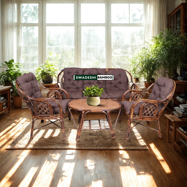 5 seater Bamboo Modern Criss Cross Style Sofa Set with Table