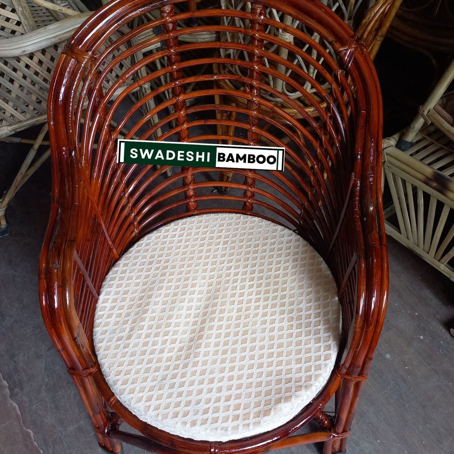 Swadeshi Bamboo Cane Rattan Arm Designer Heena Chair for Home, Office