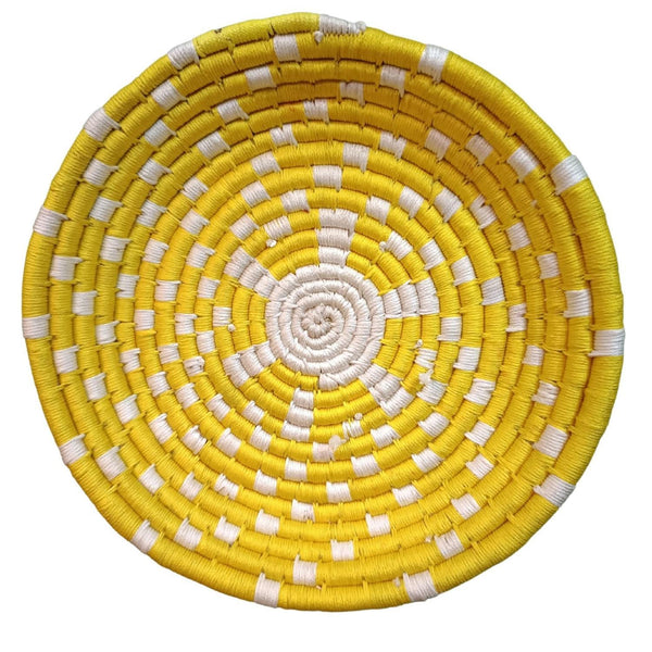 Handwoven Yellow, White color Sabai Grass Wall Plate 11 inches - swadeshibamboo