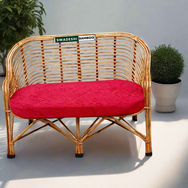 Bamboo Cane Rattan Sofa 2 Seater Couch for Home office Balcony & Garden, Reception, Hotel & Resort