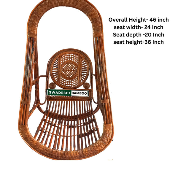 Single Seater Cane Wood Swing Chair | Cane Jhula for Balcony, Patio, Garden, Restaurant | Size- Large