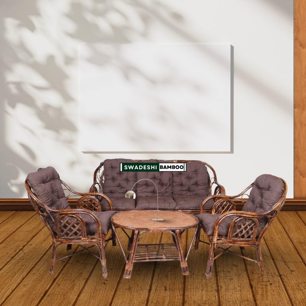 5 seater Bamboo Modern Criss Cross Style Sofa Set with Table