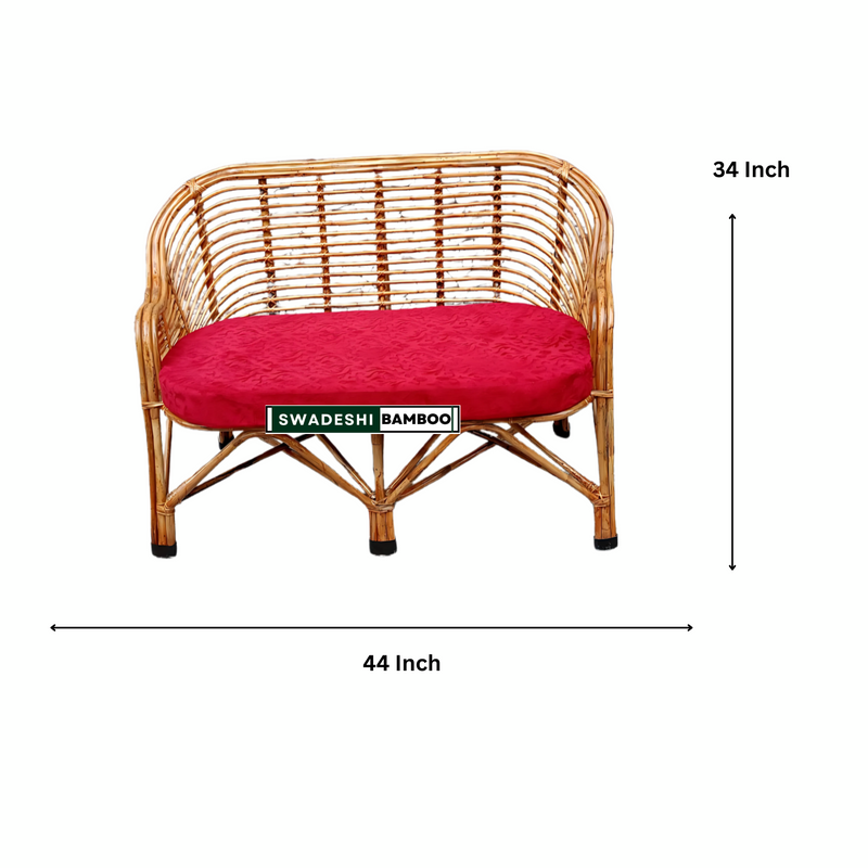 Bamboo Cane Rattan Sofa 2 Seater Couch for Home office Balcony & Garden, Reception, Hotel & Resort