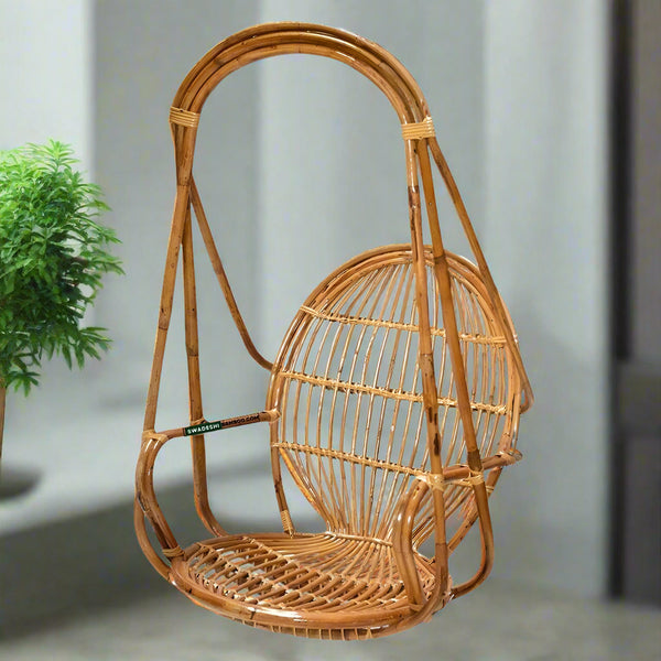 Swadeshi Bamboo Cane Swing Jhula | Single Seater Cane Wood Swing Chair | Indoor and Outdoor swing | Rattan Cane Jhula for Balcony, Patio, Garden, Resturant - swadeshibamboo