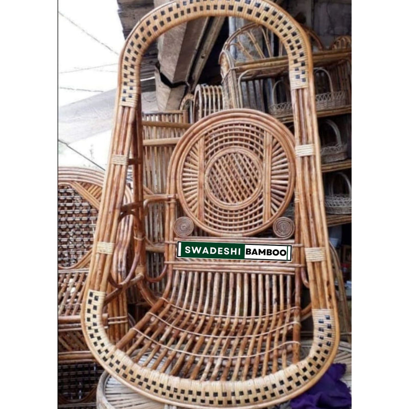 Single Seater Cane Wood Swing Chair | Cane Jhula for Balcony, Patio, Garden, Restaurant | Size- Large