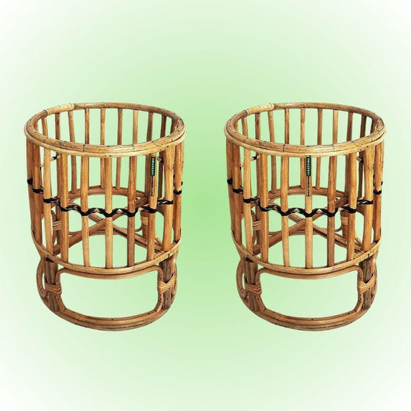 Swadeshi Bamboo (Set of 2) Cane Bamboo Rattan Hanging/Table Planter Stand for Garden, Balcony Home and Office | Size- 10W*11H Inch - swadeshibamboo