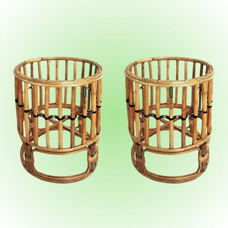 Swadeshi Bamboo (Set of 2) Cane Bamboo Rattan Hanging/Table Planter Stand for Garden, Balcony Home and Office | Size- 10W*11H Inch - swadeshibamboo