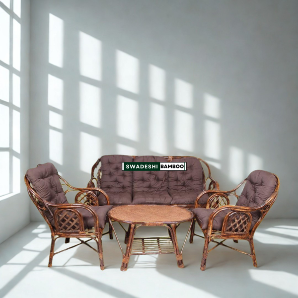 5 seater Bamboo Modern Criss Cross Style Sofa Set with Table