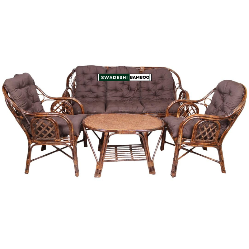 5 seater Bamboo Modern Criss Cross Style Sofa Set with Table