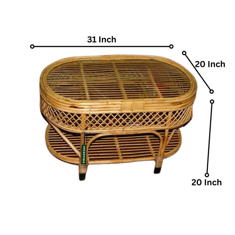 Cane Wicker Bamboo Center Table | Tea, Coffee Table for Home, Balcony, Office, Room, Garden, and Balcony - swadeshibamboo