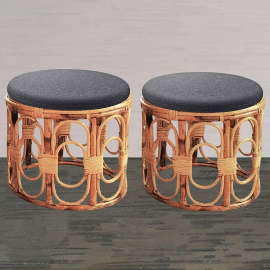 Wooden Bamboo Stool muda | Cane round Muda for Living Room, Balcony and Garden - swadeshibamboo