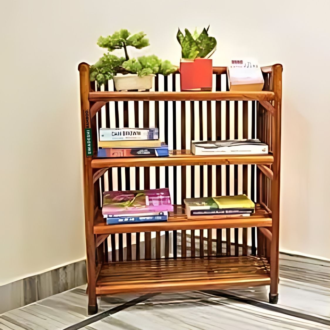 Bamboo wooden Rack Strong Shoe Rack 4-Tier Shelf Stand Utility Rack Bookshelf Rack for Office