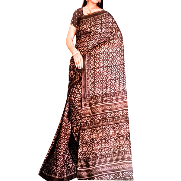 Bamboo Women's khadi Saree With Blouse Piece (Brown)