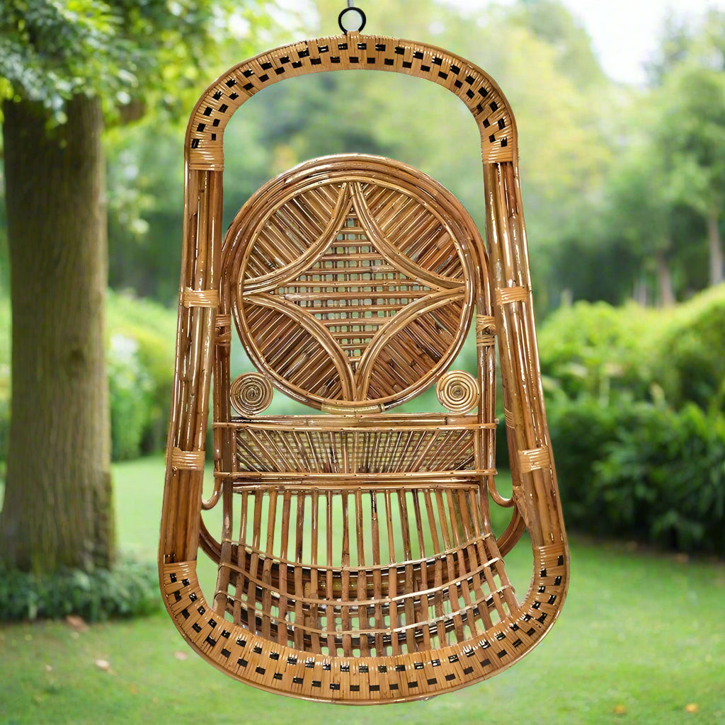 Swadeshi Bamboo Cane Swing Jhula | Single Seater Cane Wood Swing Chair | Indoor and Outdoor swing | Rattan Cane Jhula for Balcony, Patio, Garden - swadeshibamboo