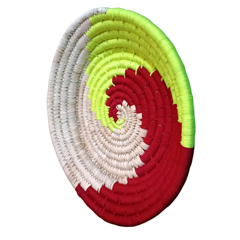 Handwoven Green, Red color Sabai Grass Wall Plate - swadeshibamboo