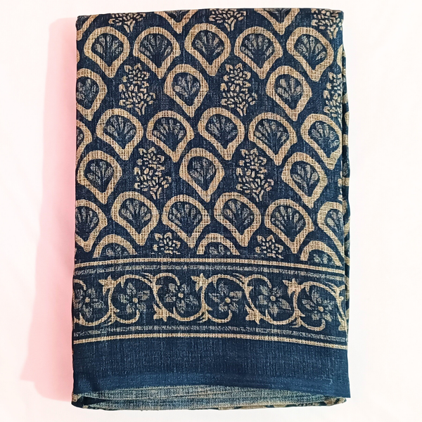 Women's Khadi Silk Printed Saree With Blouse Piece (Blue)