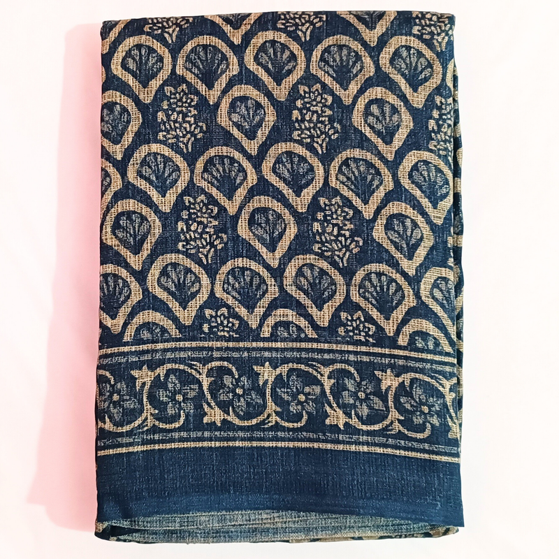 Women's Khadi Silk Printed Saree With Blouse Piece (Blue)