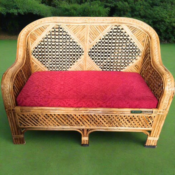 Swadeshi Bamboo Cane Rattan Sofa 2 Seater Couch for Home office Balcony & garden, reception, Hotel & Resort - swadeshibamboo