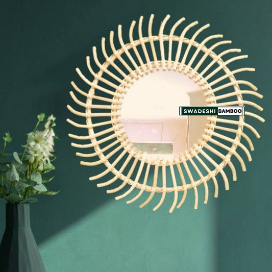 Bamboo Cane Home Decor Rattan Mirror(Sunburst)