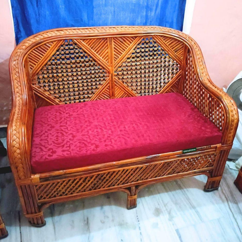 Swadeshi Bamboo Cane Rattan Sofa 2 Seater Couch for Home office Balcony & garden, reception, Hotel & Resort - swadeshibamboo