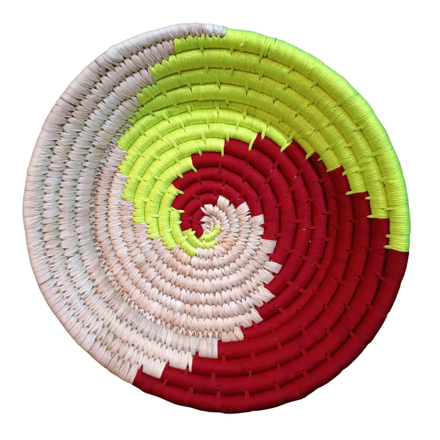 Handwoven Green, Red color Sabai Grass Wall Plate