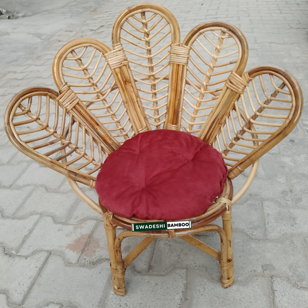 Modern Leaf Design Bamboo Cane Chair for Living Room, Lawn, Restaurant, Studio, Cafe with Cushion