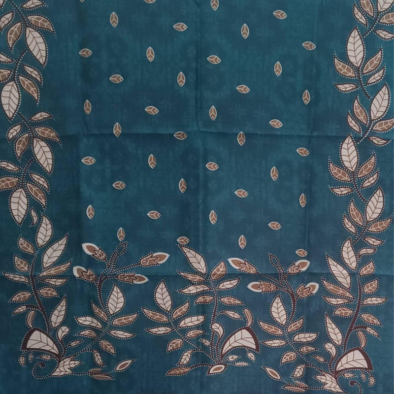 Block print Handloom Khadi Cotton Saree With Plain Blouse (Blue) - swadeshibamboo