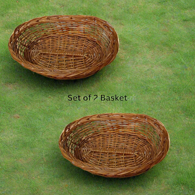 Oval Shaped Bamboo Multipurpose Handmade Basket Set of 2(11