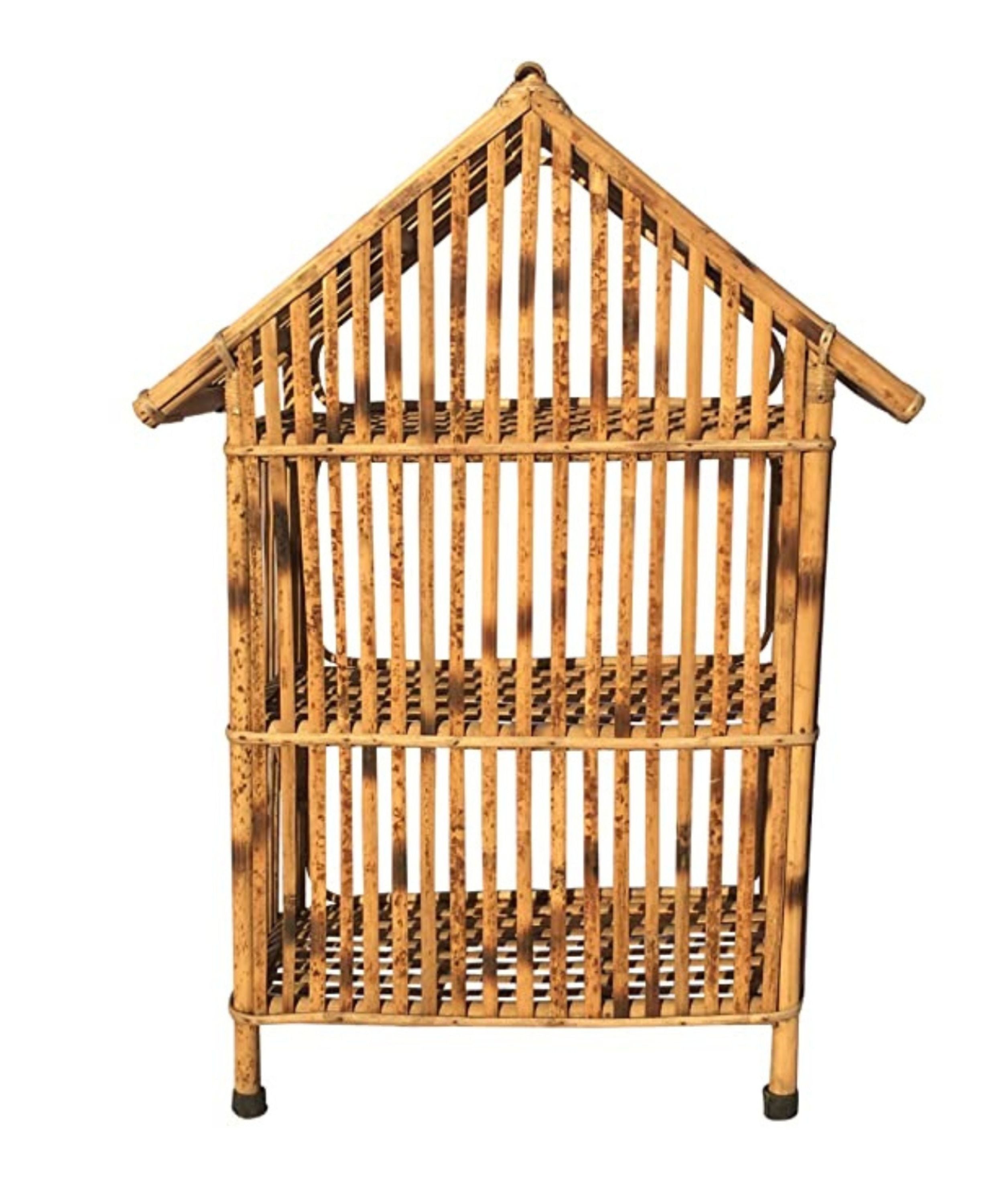 Natural Cane Bamboo Hut Shape Rack of 3 Shelves,