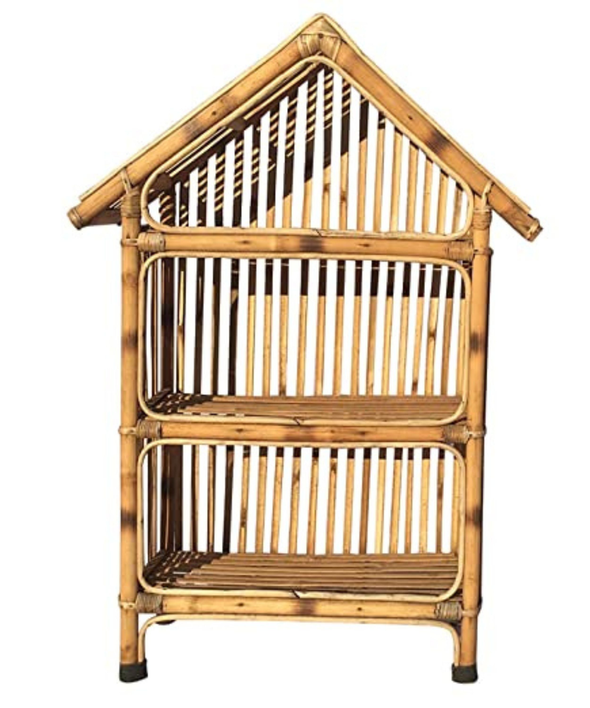 Natural Cane Bamboo Hut Shape Rack of 3 Shelves,