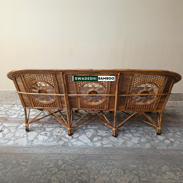3 Seater Cane Sofa Cum Couch with Cushions