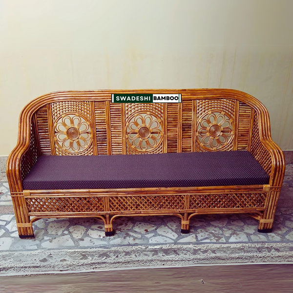 3 Seater Cane Sofa Cum Couch with Cushions
