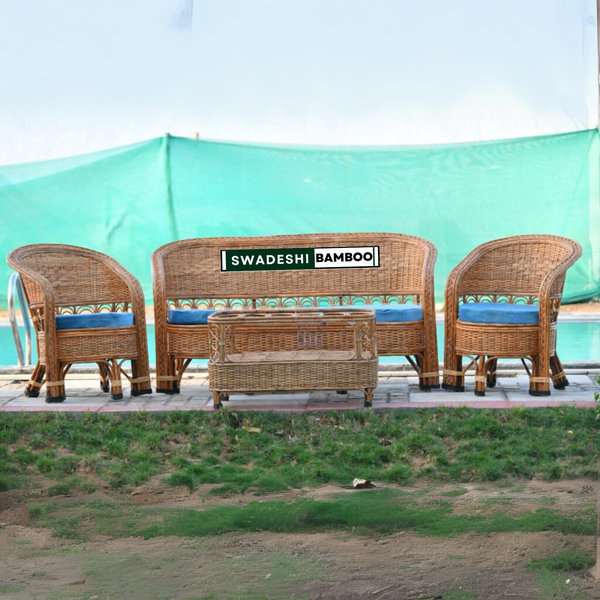 Bamboo Sofa Set with Table for Home, Living Room, Office, Garden, Resort with Cushion (commando bunai)