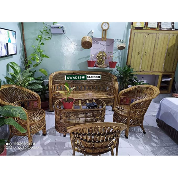 Cane Sofa Set with Table (3 Sitter + 2 No. Single Chair + 1 Center Table)