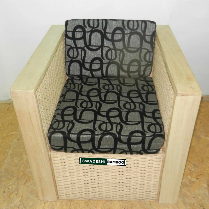 Bamboo Rattan Cane Square Sofa Set With Table For Home, Office, Living Room, Balcony, Garden