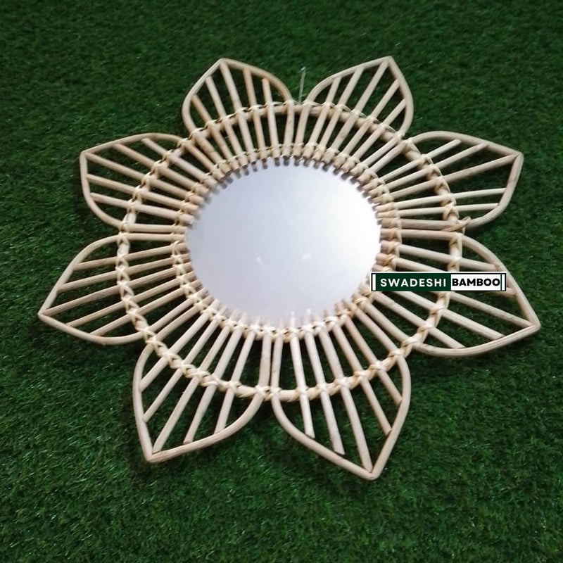 Swadeshi Bamboo Cane rattan Flower Mirror, Decorative Mirror, Boho Mirror