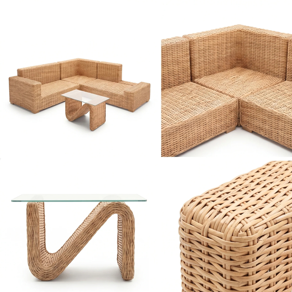 Weaving Cane Sofa Set with L Shaped Rattan Design for Indoors & Outdoors