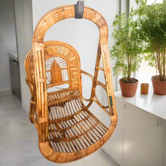 Swadeshi Bamboo Cane Swing Jhula | Single Seater Cane Wood Swing Chair | Indoor and Outdoor swing | Rattan Cane Jhula for Balcony, Patio, Garden, Hotel - swadeshibamboo