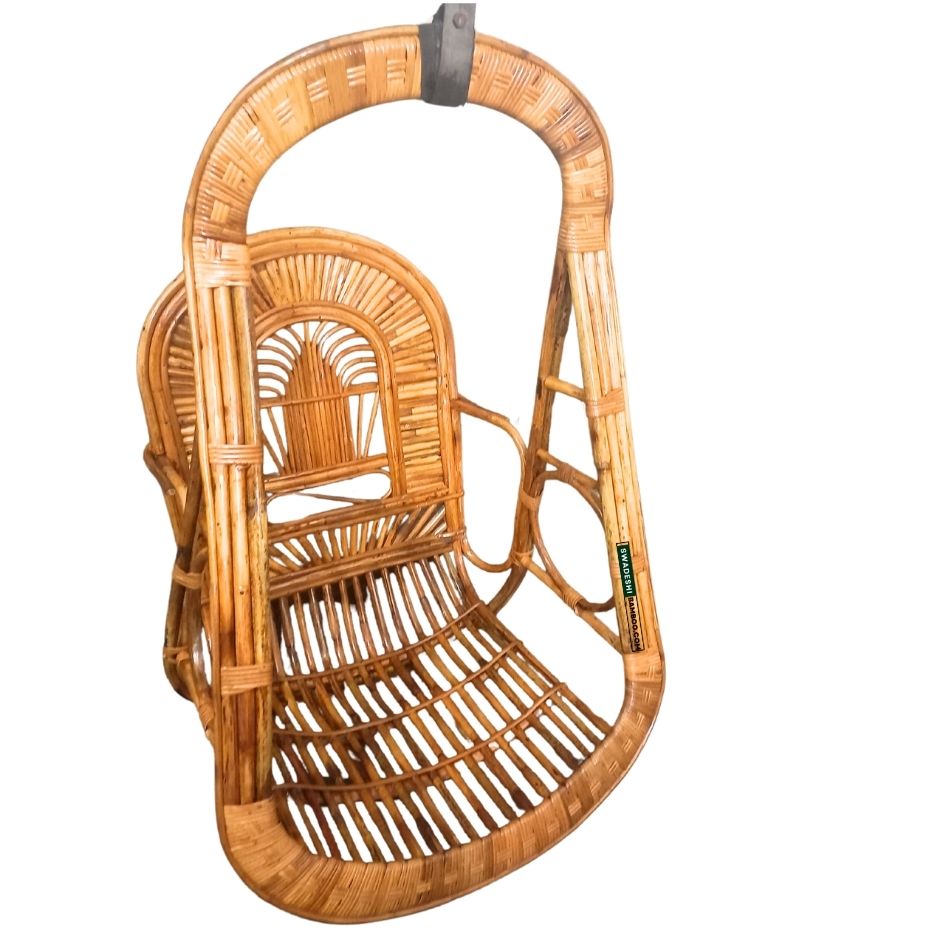 Swadeshi Bamboo Cane Swing Jhula | Single Seater Cane Wood Swing Chair | Indoor and Outdoor swing | Rattan Cane Jhula for Balcony, Patio, Garden, Hotel