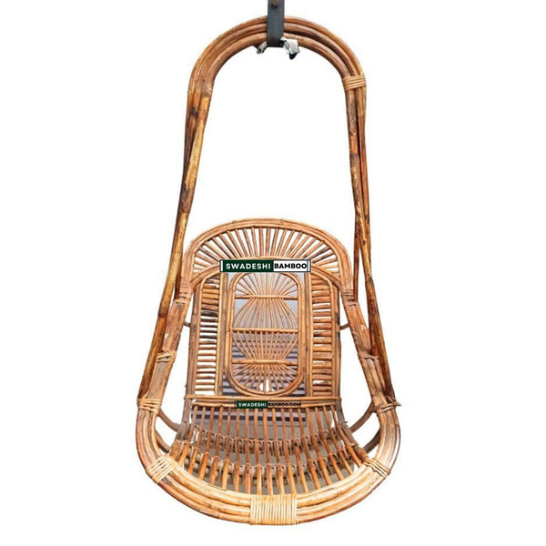 Bamboo Cane Swing jhula | Single Seater Cane Wood Swing Chair | Jhula for Home, Balcony, Garden, terrace and office | Size- Medium