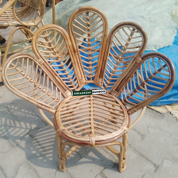 Modern Leaf Design Bamboo Cane Chair for Living Room, Lawn, Restaurant, Studio, Cafe with Cushion