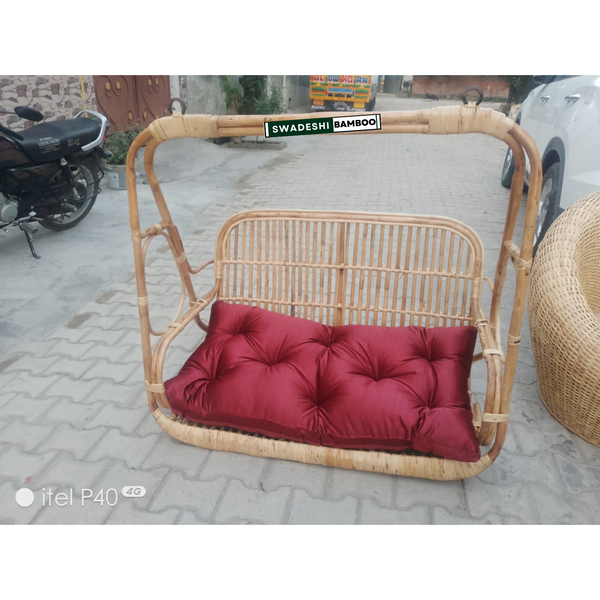 Double Seater Swing I Hanging Jhula for couple I Bamboo Cane Swing for Cozy Outdoor Relaxation I jhula for your home and garden I Couple Swing Chair