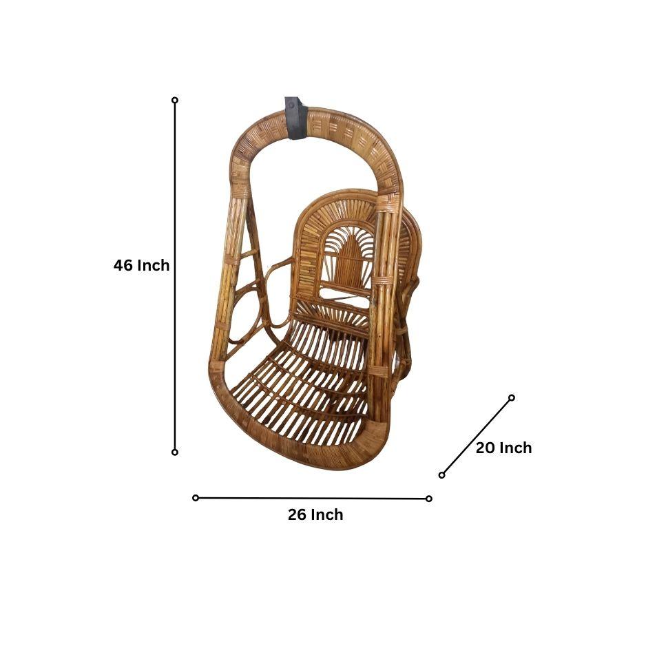 Swadeshi Bamboo Cane Swing Jhula | Single Seater Cane Wood Swing Chair | Indoor and Outdoor swing | Rattan Cane Jhula for Balcony, Patio, Garden, Hotel - swadeshibamboo