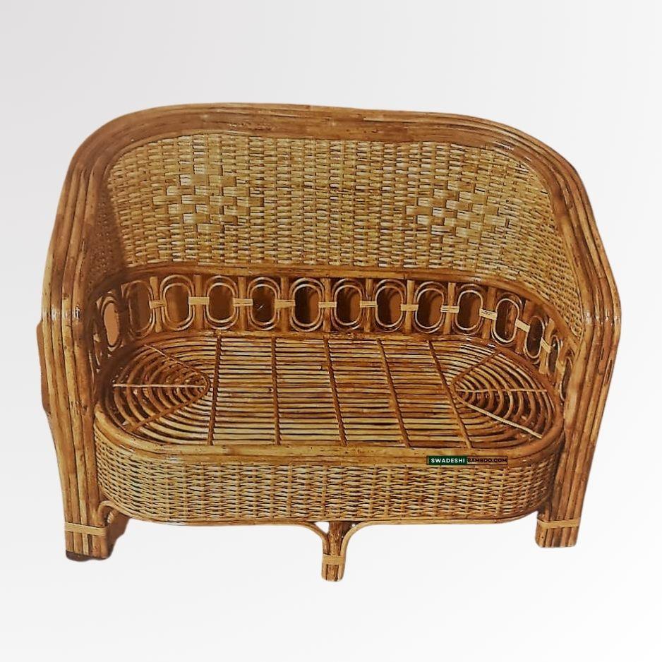 Swadeshi Bamboo Cane Rattan Sofa 2 Seater Couch for Home office Balcony & garden, reception, Hotel & Resort - swadeshibamboo